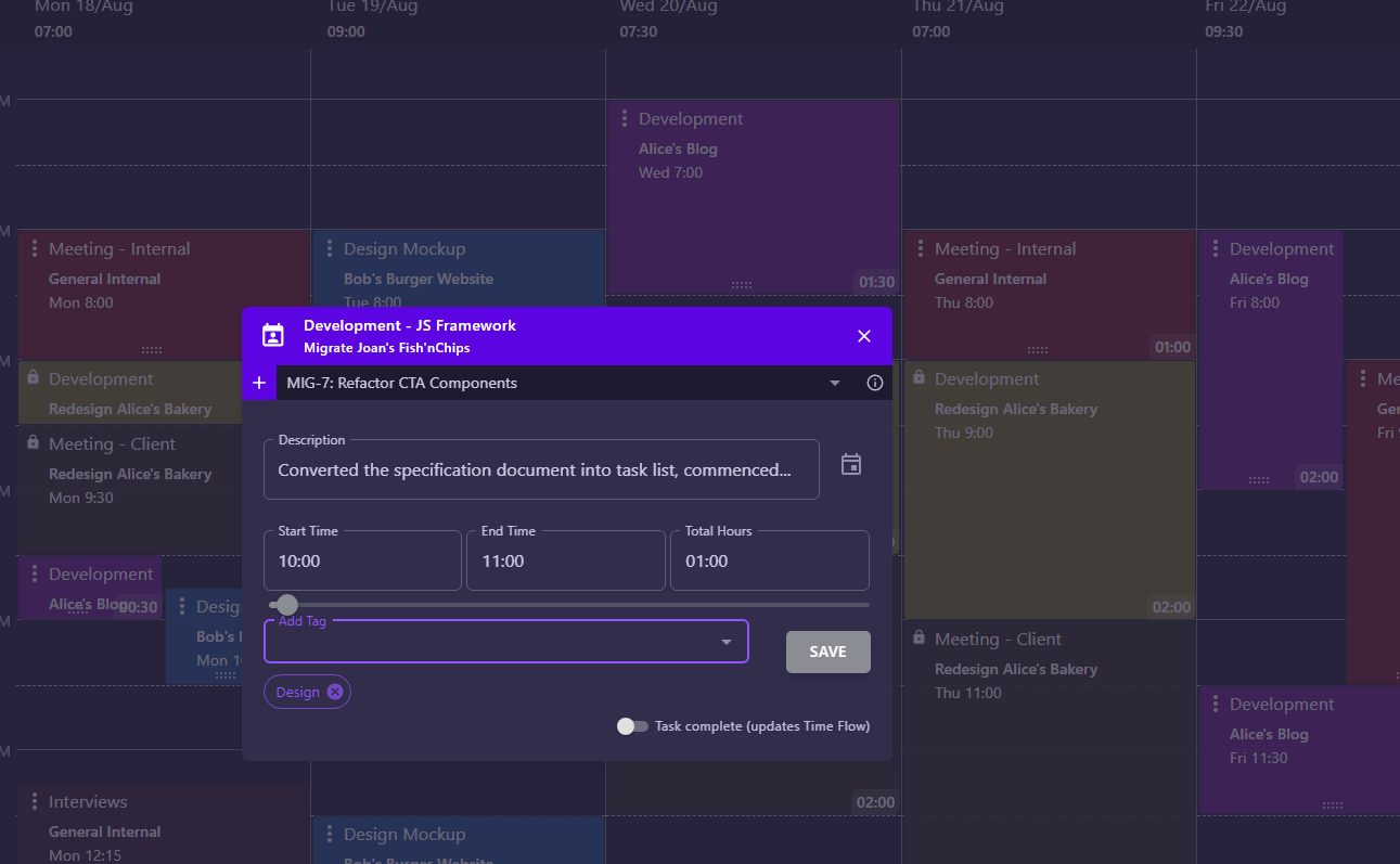 AbleTime time tracking interface